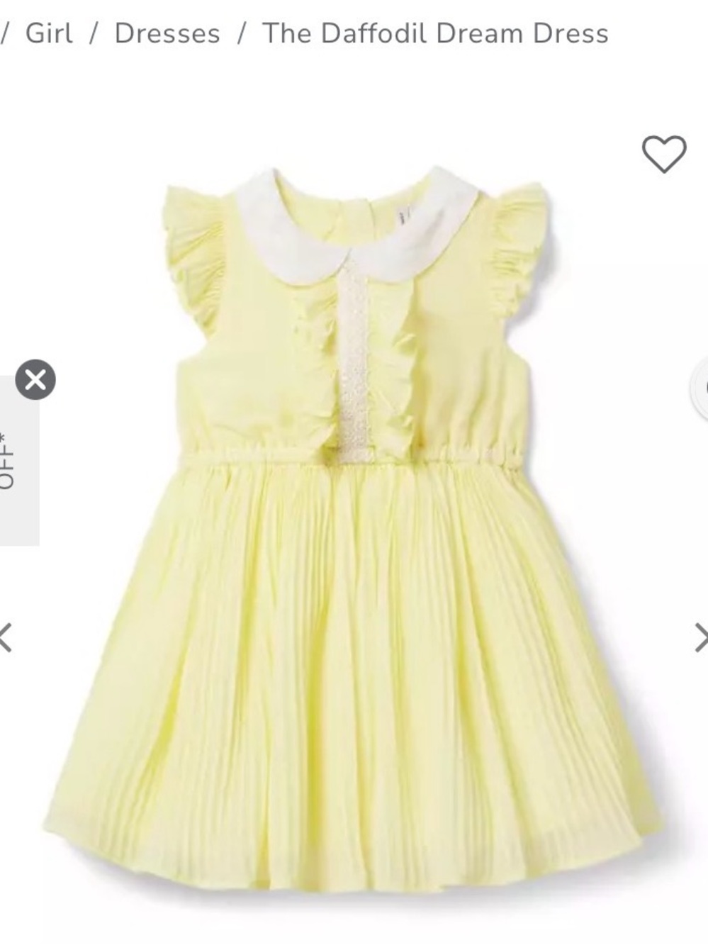 Janie and Jack Pale Yellow Pleated Ruffle Dress with White Peter Pan Collar